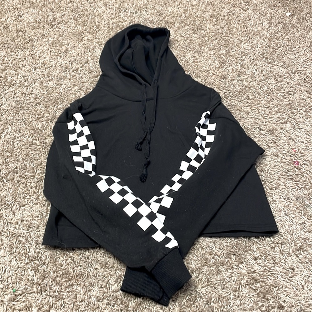 Cropped checkered hoodie no front pocket